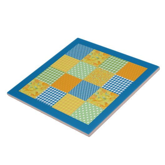 Daffodils Keramische Tegel, Land Faux-Patchwork Tegeltje (Zijkant)