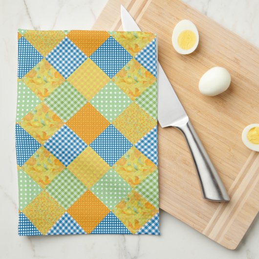 Daffodils Keukenhanddoek, Country Faux-Patchwork Theedoek (Quarter Fold)