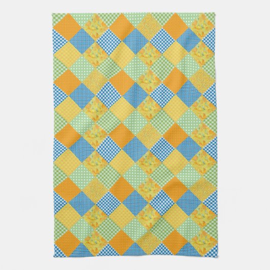 Daffodils Keukenhanddoek, Country Faux-Patchwork Theedoek (Verticaal)