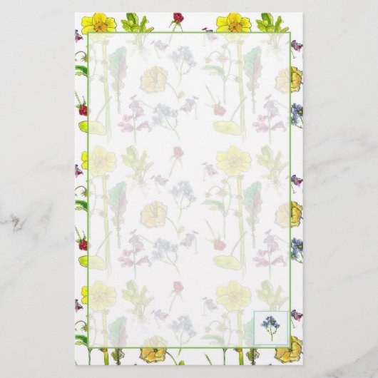 Daffodils Pansies Plant Tekening Botanisch Briefpapier (Voorkant)