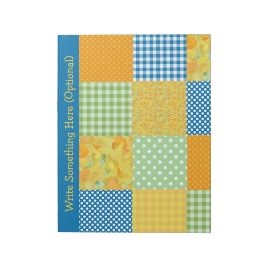 Daffodils, Polka Dots, Gingham Faux-Patchwork Notitieblok (Linkerzijde)