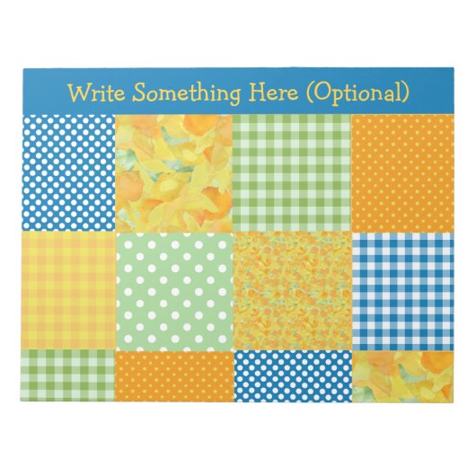 Daffodils, Polka Dots, Gingham Faux-Patchwork Notitieblok (Voorkant)
