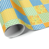 Daffodils, Polka's en controles Faux-Patchwork Cadeaupapier (Rol Hoek)