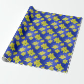 Daffodils Pop Art Blue Cadeaupapier (Uitgerold)