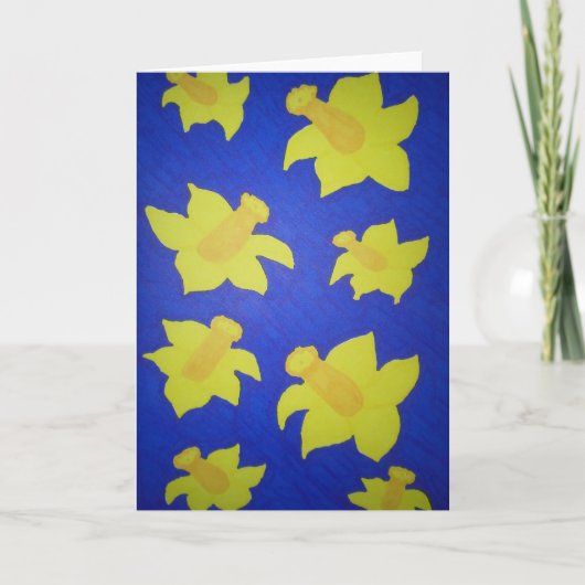 Daffodils Pop Art Blue Feestdagen Kaart (Voorkant)