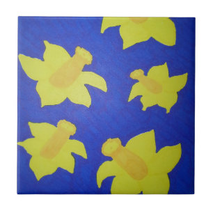 Daffodils Pop Art Blue Tegeltje