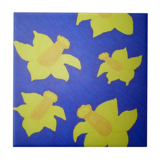Daffodils Pop Art Blue Tegeltje (Voorkant)