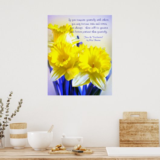 Daffodils pop art met Desiderata quote, geel Poster (Keuken)
