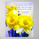 Daffodils pop art met Desiderata quote, geel Poster<br><div class="desc">Daffodils pop kunst met Desiderata citaat,  Als je jezelf vergelijkt met anderen,  kun je vain en bitter worden; want altijd zullen er meer en minder mensen zijn dan jezelf. Illustratie van gele kleefdieren</div>