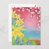 Daffodils, Salix caprea en Sweet violet Briefkaart (Voorkant / Achterkant)