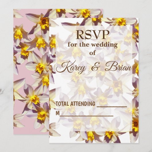 Daffodils Script, Elegante RSVP-fotokaart Kaart (Voorkant / Achterkant)