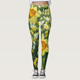 Daffodils Spring Flowers Yellow Oranje Legging