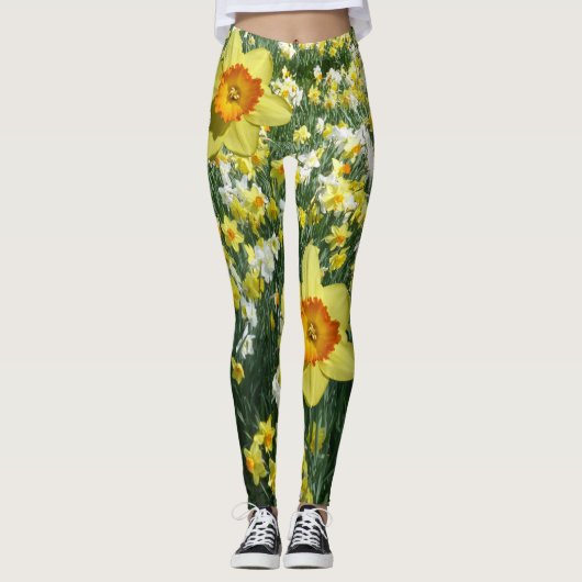 Daffodils Spring Flowers Yellow Oranje Legging (Voorkant)