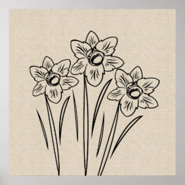 Daffodils Tekening Canvas Flower Poster