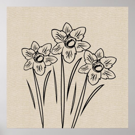 Daffodils Tekening Canvas Flower Poster (Voorkant)