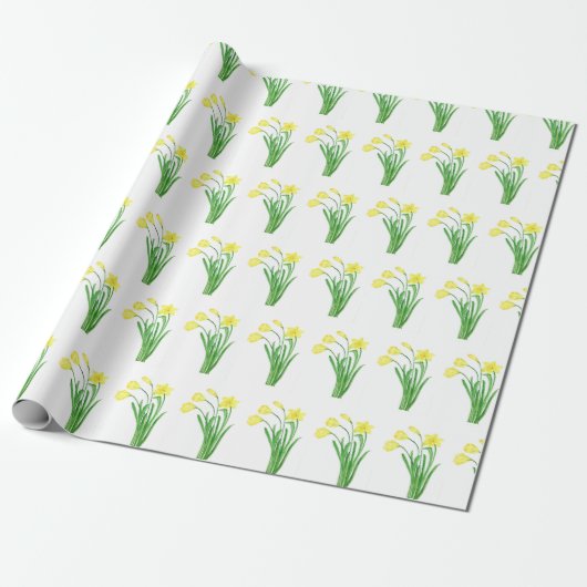 Daffodils Waterverf Gele bloem  lente Cadeaupapier (Uitgerold)