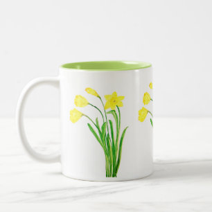 Daffodils Waterverf Yellow Floral Spring Coffee T Tweekleurige Koffiemok