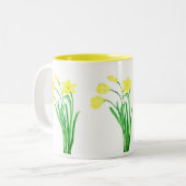 Daffodils Waterverf Yellow Floral Spring Coffee Tweekleurige Koffiemok (Voorkant links)