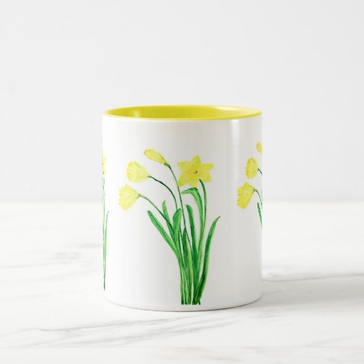 Daffodils Waterverf Yellow Floral Spring Coffee Tweekleurige Koffiemok (Center)