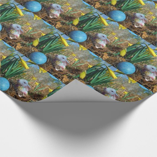 Daffodis en blauw paasei cadeaupapier (Hoek)