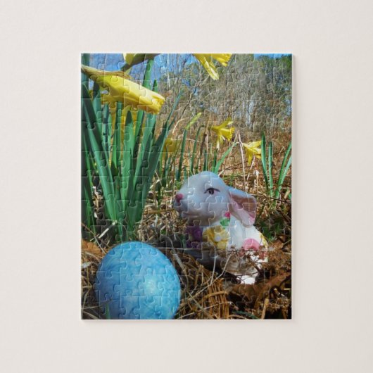 Daffodis en blauw paasei legpuzzel (Verticaal)