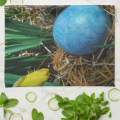 Daffodis en blauw paasei theedoek (Gevouwen)