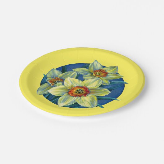 Daffodis Geel-witte blauwe lenteooster Papieren Bordje (Gekanteld)