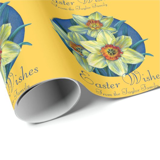 Daffodis lichtblauw-geel Pasen Cadeaupapier (Rol Hoek)