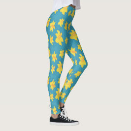 Daffodis op blauwe achtergrond Leggings