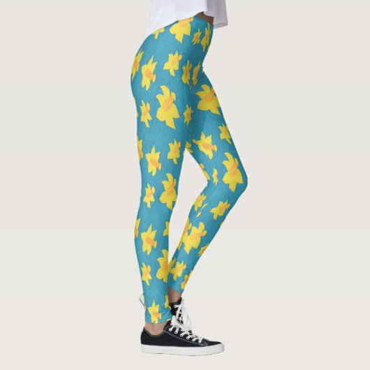Daffodis op blauwe achtergrond Leggings (Rechts)