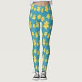 Daffodis op blauwe achtergrond Leggings (Voorkant)