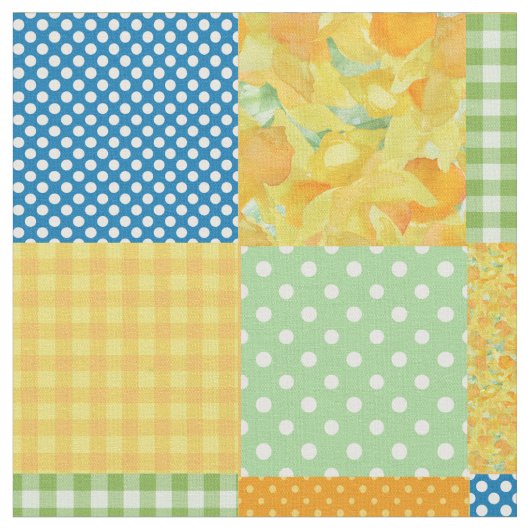 Daffy-down-Dillies Faux Patchwork Pattern Fabric Stof (Close Up)