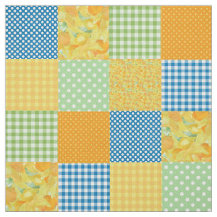 Daffy-down-Dillies Faux Patchwork Pattern Fabric Stof