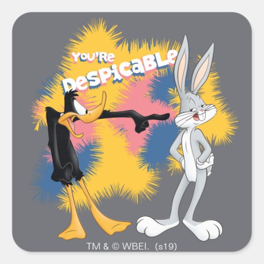 DAFFY DUCK™ & BUGS BUNNY™ "Je bent verachtelijk" Vierkante Sticker (Voorkant)
