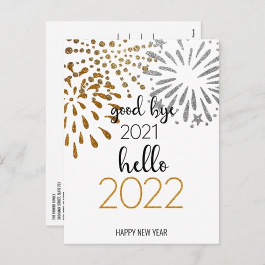 Dag 2021 Hallo 2022 | Festive Fireworks Feestdagenkaart (Voorkant / Achterkant)