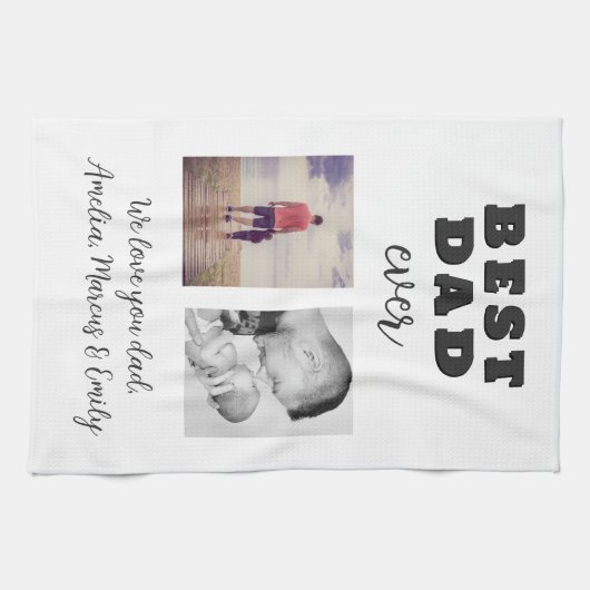 Dag 2 Foto Collage van de beste slechte vader Theedoek (Horizontaal)