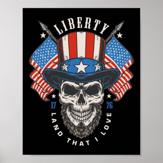 Dag 4 juli Amerikaanse vlag Amerika Liberty Skull Poster (Voorkant)