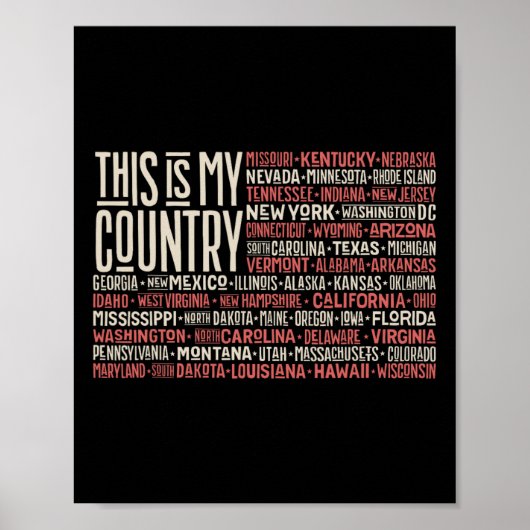 Dag 4 juli Amerikaanse vlag Amerika State kaart Na Poster (Voorkant)