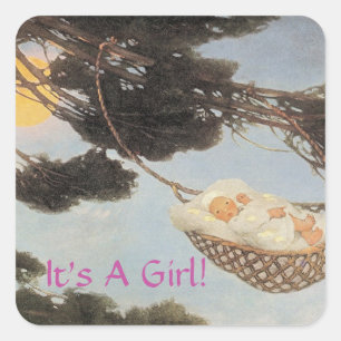 Dag, Baby Nursery Rhyme Baby Girl Vierkante Sticker