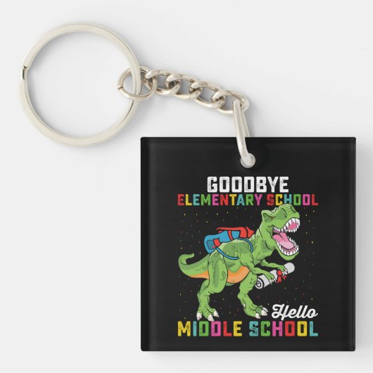 Dag Basisschool, Hallo Middelbare School T Rex Sleutelhanger (Voorkant)