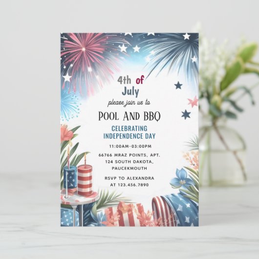 Dag BBQ Rood Wit Blauw USA Vlag 4th van juli Party Kaart (Staand voorkant)