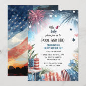 Dag BBQ Rood Wit Blauw USA Vlag 4th van juli Party Kaart (Voorkant / Achterkant)