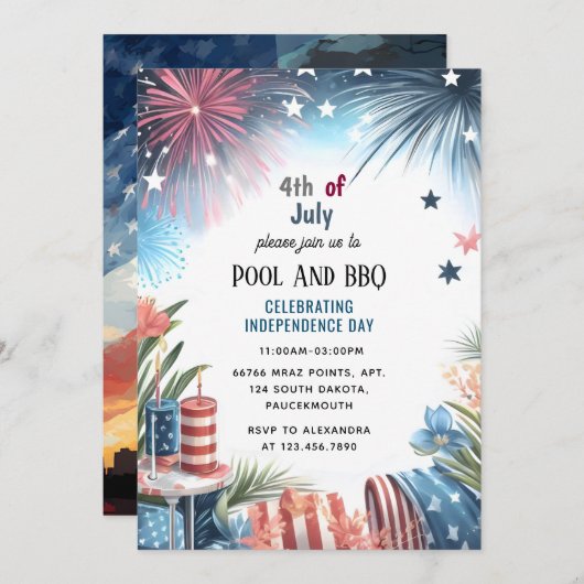 Dag BBQ Rood Wit Blauw USA Vlag 4th van juli Party Kaart (Voorkant / Achterkant)