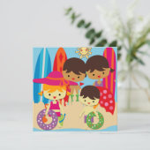 Dag bij het strand Zwemmen Verjaardag Uitnodiginge Kaart (Staand voorkant)