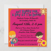 Dag bij het strand Zwemmen Verjaardag Uitnodiginge Kaart (Achterkant)