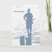 Dag, broeder, jongen vissen vanaf de trap. kaart (Voorkant)