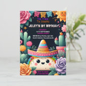 dag cactus schattig uno taco eerste fiesta 1e verj kaart (Staand voorkant)