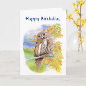 Dag, Cute Barred Owl met Aanmoediging Verse Kaart (Gele Bloem)