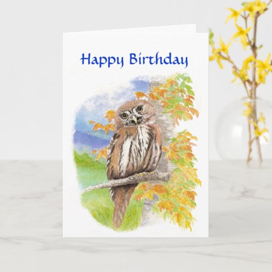Dag, Cute Barred Owl met Aanmoediging Verse Kaart (Gele Bloem)