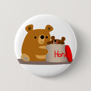 Dag Dag Honing! Lieve Tekenfilmberen Knop Badge Ronde Button 5,7 Cm